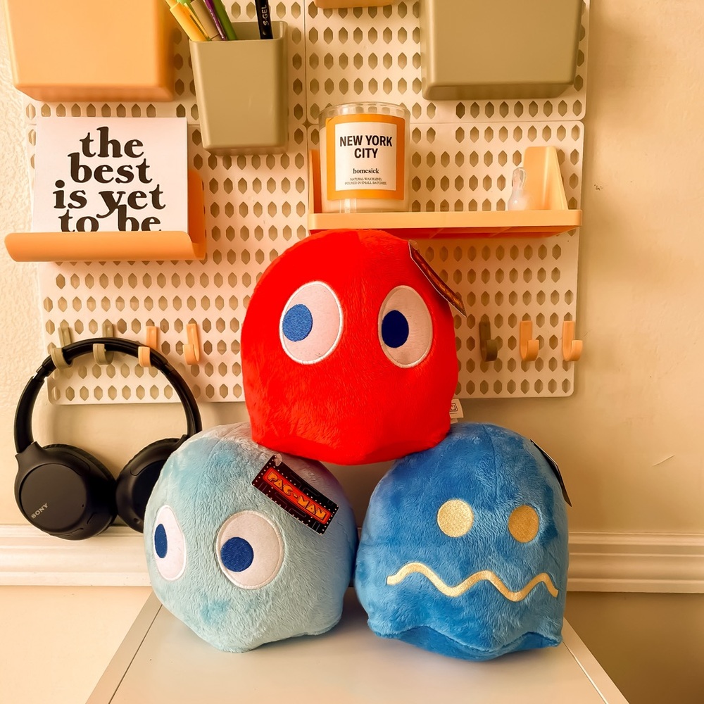 Red Blue and Dark Blue Pacman Ghost Stuffed Animal, Pacman Plush Toy Doll qty 3